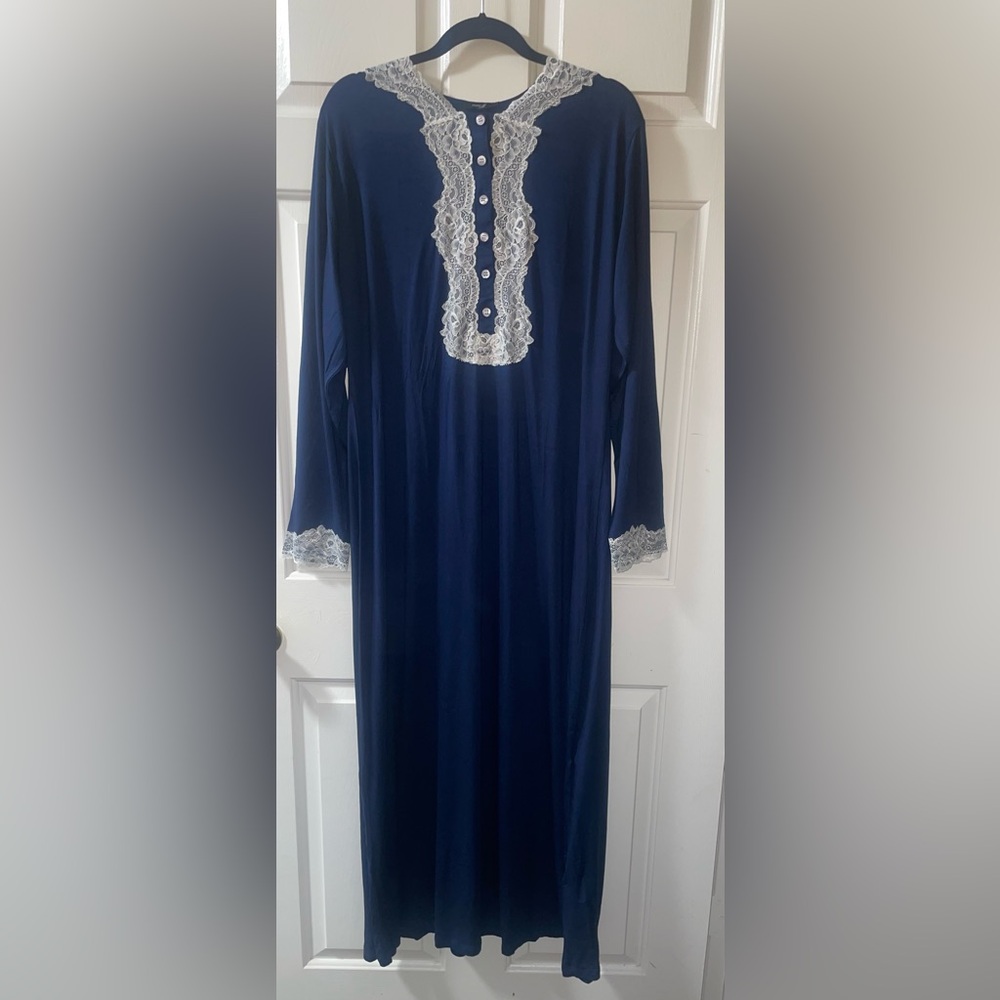 Mari M Navy Blue Long Nightgown